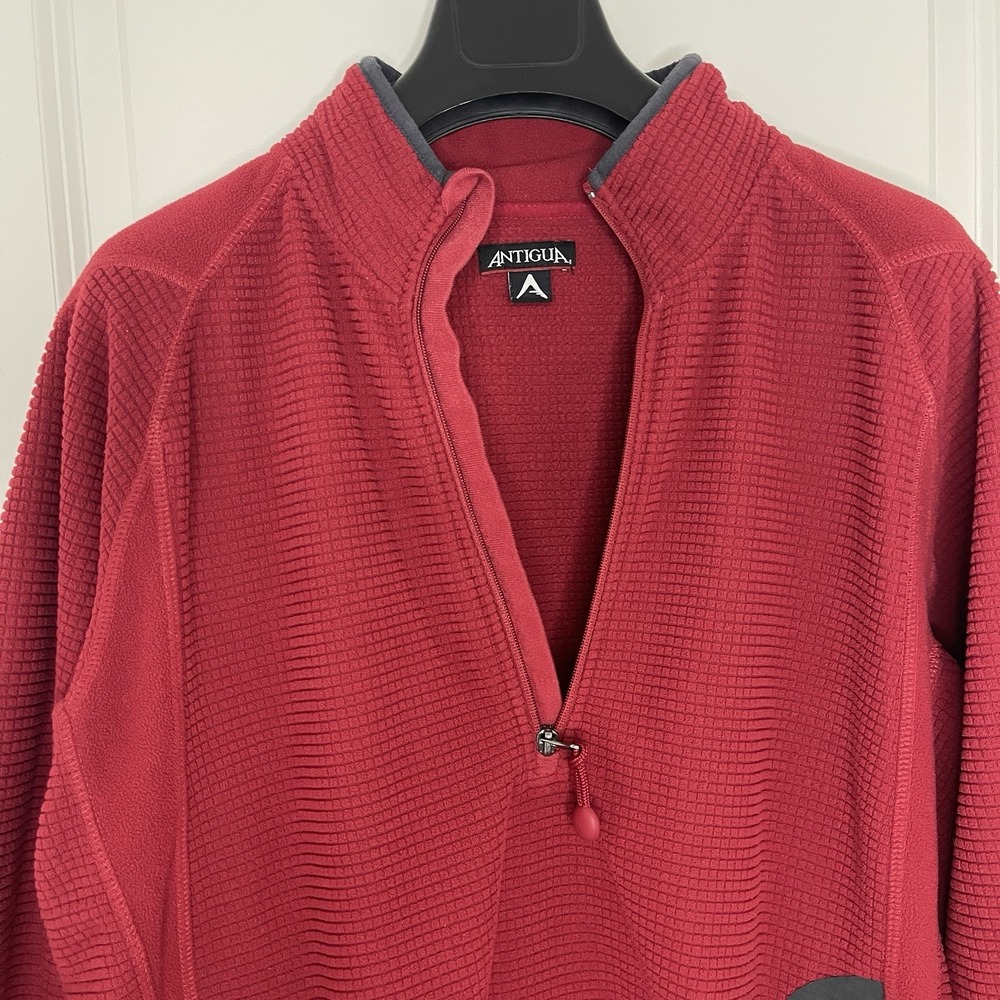 Antigua Men's M Red Grid Fleece 1/4 Zip Pullover Golf Jacket